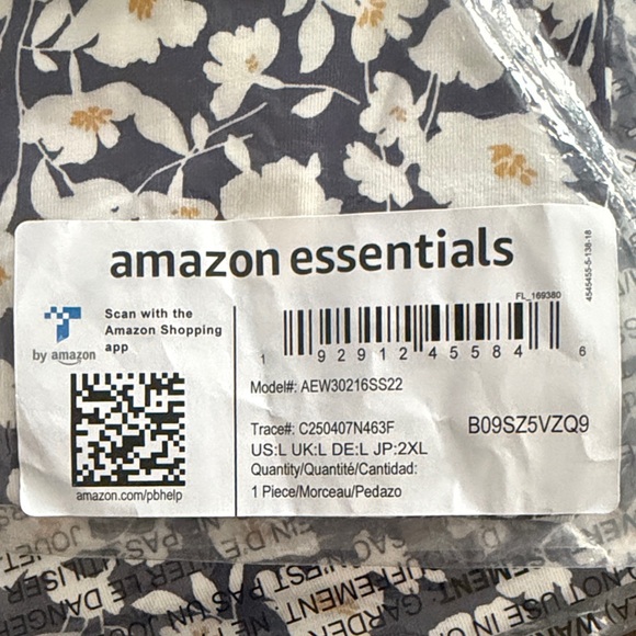 Amazon Essentials Knit Jersey Sleep Tee Nightdress - L - Navy & White Floral - Picture 9 of 9
